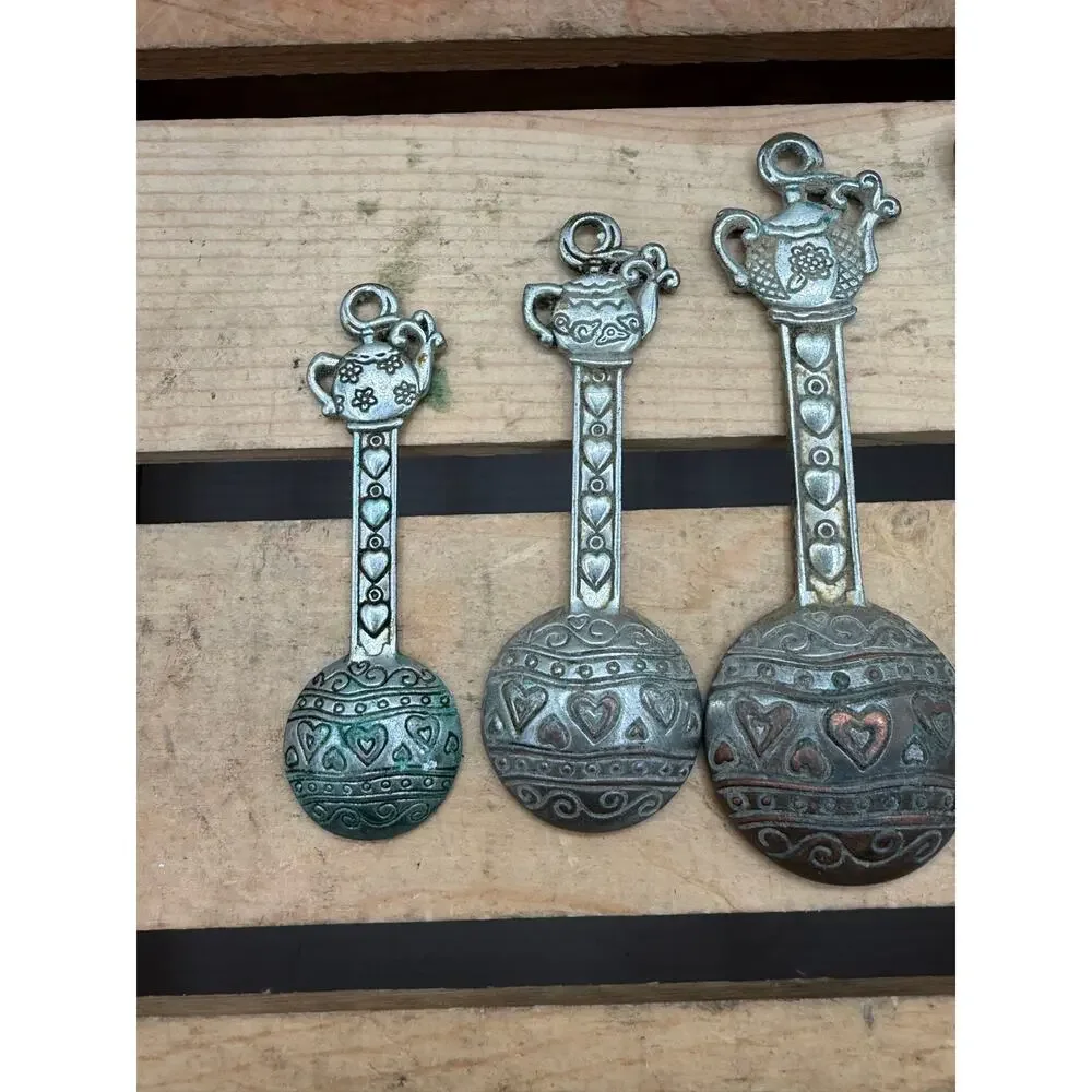 Vintage Pewter & Copper Tone Teapot Measuring Spoons - (Set of 4)